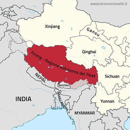 Figura 3: La regione autonoma del Tibet, istituita nel 1965 all'interno della Repubblica popolare cinese.